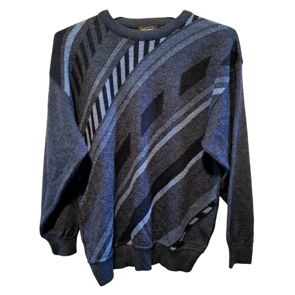 Vintage Cooper Sweater With Geometric Pattern Blue & Black Size XL Made In Canad - Picture 1 of 4